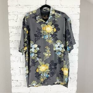 Tommy Bahama Silk Floral Printed Collared Button Down Hawaiian Top Shirt Large